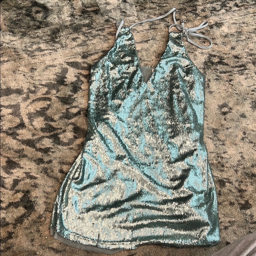 Sequin Halter Mini Dress - Silver